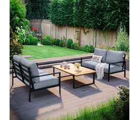 Σαλόνι κήπου Ermis σετ 3 τμχ μέταλλο - ξύλο χρώμα μαύρο - γκρι