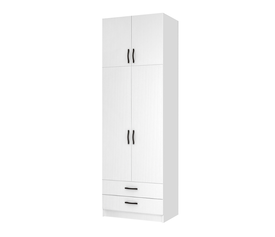 Ντουλάπα ρούχων Ricardo δίφυλλη με πατάρι και συρτάρια χρώμα λευκό 80x51,8x240εκ.