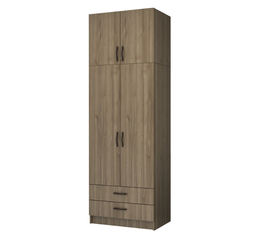 Ντουλάπα ρούχων Ricardo δίφυλλη με πατάρι και συρτάρια χρώμα καρυδί 80x51,8x240εκ.