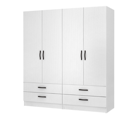 Ντουλάπα ρούχων Ricardo τετράφυλλη με συρτάρια χρώμα λευκό 160x51,8x181εκ.