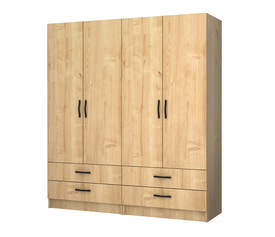 Ντουλάπα ρούχων Ricardo τετράφυλλη με συρτάρια χρώμα φυσικό οξιάς 160x51,8x181εκ.