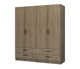 Ντουλάπα ρούχων Ricardo τετράφυλλη με συρτάρια χρώμα καρυδί 160x51,8x181εκ.