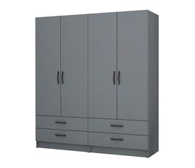 Ντουλάπα ρούχων Ricardo τετράφυλλη με συρτάρια χρώμα ανθρακί 160x51,8x181εκ.