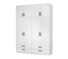 Ντουλάπα ρούχων Ricardo τετράφυλλη με πατάρι και συρτάρια χρώμα λευκό 160x51,8x240εκ.