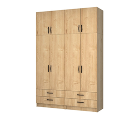 Ντουλάπα ρούχων Ricardo τετράφυλλη με πατάρι και συρτάρια χρώμα φυσικό οξιάς 160x51,8x240εκ.