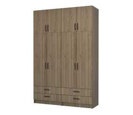 Ντουλάπα ρούχων Ricardo τετράφυλλη με πατάρι και συρτάρια χρώμα καρυδί 160x51,8x240εκ.