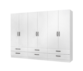 Ντουλάπα ρούχων Ricardo εξάφυλλη με συρτάρια χρώμα λευκό 240x51,8x181εκ.