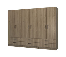 Ντουλάπα ρούχων Ricardo εξάφυλλη με συρτάρια χρώμα καρυδί 240x51,8x181εκ.