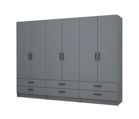 Ντουλάπα ρούχων Ricardo εξάφυλλη με συρτάρια χρώμα ανθρακί 240x51,8x181εκ.