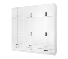 Ντουλάπα ρούχων Ricardo εξάφυλλη με πατάρι και συρτάρια χρώμα λευκό 240x51,8x240εκ.