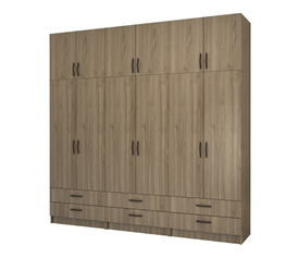 Ντουλάπα ρούχων Ricardo εξάφυλλη με πατάρι και συρτάρια χρώμα καρυδί 240x51,8x240εκ.