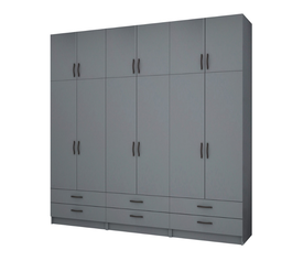 Ντουλάπα ρούχων Ricardo εξάφυλλη με πατάρι και συρτάρια χρώμα ανθρακί 240x51,8x240εκ.