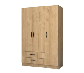 Ντουλάπα ρούχων Ricardo τρίφυλλη με συρτάρια χρώμα φυσικό οξιάς 120x51,8x181εκ.