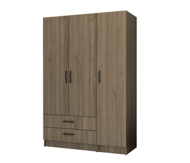 Ντουλάπα ρούχων Ricardo τρίφυλλη με συρτάρια χρώμα καρυδί 120x51,8x181εκ.