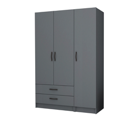 Ντουλάπα ρούχων Ricardo τρίφυλλη με συρτάρια χρώμα ανθρακί 120x51,8x181εκ.