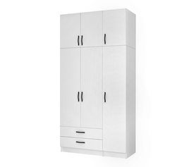 Ντουλάπα ρούχων Ricardo τρίφυλλη με πατάρι και συρτάρια χρώμα λευκό 120x51,8x240εκ.