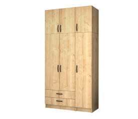 Ντουλάπα ρούχων Ricardo τρίφυλλη με πατάρι και συρτάρια χρώμα φυσικό οξιάς 120x51,8x240εκ.