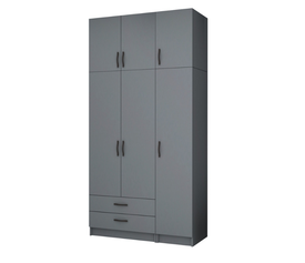 Ντουλάπα ρούχων Ricardo τρίφυλλη με πατάρι και συρτάρια χρώμα ανθρακί 120x51,8x240εκ.