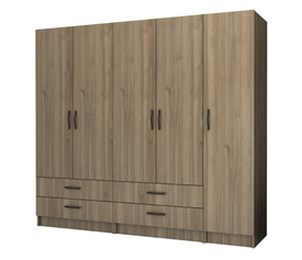 Ντουλάπα ρούχων Ricardo πεντάφυλλη με συρτάρια χρώμα καρυδί 200x51,8x181εκ.