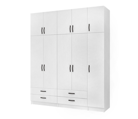 Ντουλάπα ρούχων Ricardo πεντάφυλλη με πατάρι και συρτάρια χρώμα λευκό 200x51,8x240εκ.