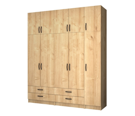 Ντουλάπα ρούχων Ricardo πεντάφυλλη με πατάρι και συρτάρια χρώμα φυσικό οξιάς 200x51,8x240εκ.