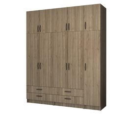 Ντουλάπα ρούχων Ricardo πεντάφυλλη με πατάρι και συρτάρια χρώμα καρυδί 200x51,8x240εκ.