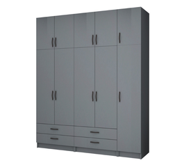 Ντουλάπα ρούχων Ricardo πεντάφυλλη με πατάρι και συρτάρια χρώμα ανθρακί 200x51,8x240εκ.