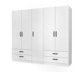 Ντουλάπα ρούχων Ricardo πεντάφυλλη με συρτάρια χρώμα λευκό 200x51,8x181εκ.