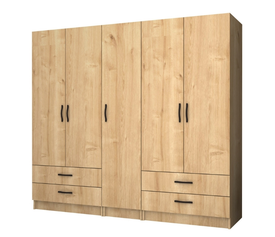 Ντουλάπα ρούχων Ricardo πεντάφυλλη με συρτάρια χρώμα φυσικό οξιάς 200x51,8x181εκ.