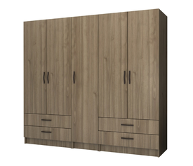 Ντουλάπα ρούχων Ricardo πεντάφυλλη με συρτάρια χρώμα καρυδί 200x51,8x181εκ.