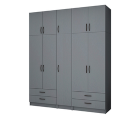 Ντουλάπα ρούχων Ricardo πεντάφυλλη με πατάρι και συρτάρια χρώμα ανθρακί 200x51,8x240εκ.