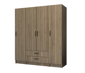 Ντουλάπα ρούχων Ricardo τετράφυλλη με συρτάρια χρώμα καρυδί 160x51,8x181εκ.