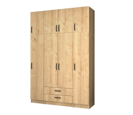 Ντουλάπα ρούχων Ricardo τετράφυλλη με πατάρι και συρτάρια χρώμα φυσικό οξιάς 160x51,8x240εκ.