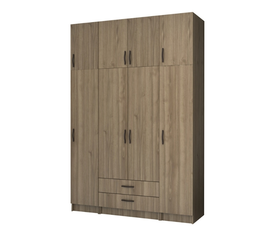 Ντουλάπα ρούχων Ricardo τετράφυλλη με πατάρι και συρτάρια χρώμα καρυδί 160x51,8x240εκ.