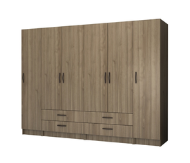 Ντουλάπα ρούχων Ricardo εξάφυλλη με συρτάρια χρώμα καρυδί 240x51,8x181εκ.