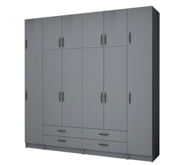 Ντουλάπα ρούχων Ricardo εξάφυλλη με πατάρι και συρτάρια χρώμα ανθρακί 240x51,8x240εκ.