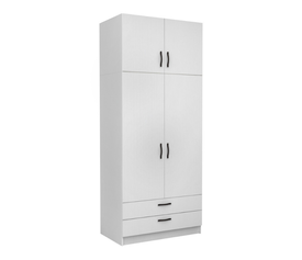 Ντουλάπα ρούχων Victoria δίφυλλη με πατάρι και συρτάρια χρώμα λευκό 100x60x240εκ.