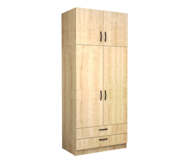 Ντουλάπα ρούχων Victoria  δίφυλλη με πατάρι και συρτάρια χρώμα φυσικό οξιάς 100x60x240εκ.