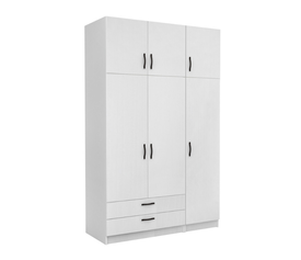 Ντουλάπα ρούχων Victoria τρίφυλλη με πατάρι και συρτάρια χρώμα λευκό 150x60x240εκ.