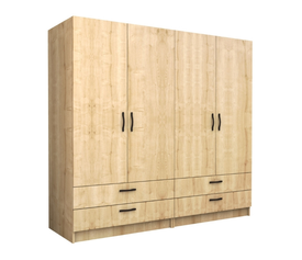 Ντουλάπα ρούχων Victoria τετράφυλλη με συρτάρια χρώμα φυσικό οξιάς 200x60x181εκ.