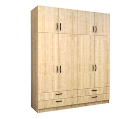 Ντουλάπα ρούχων Victoria τετράφυλλη με πατάρι και συρτάρια χρώμα φυσικό οξιάς 200x60x240εκ.