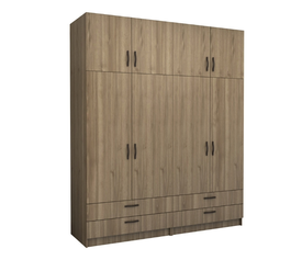 Ντουλάπα ρούχων Victoria τετράφυλλη με πατάρι και συρτάρια χρώμα καρυδί 200x60x240εκ.