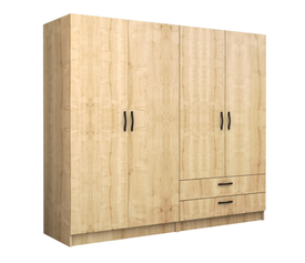 Ντουλάπα ρούχων Victoria τετράφυλλη με συρτάρια χρώμα φυσικό οξιάς 200x60x181εκ.