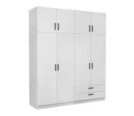 Ντουλάπα ρούχων Victoria τετράφυλλη με πατάρι και συρτάρια χρώμα λευκό 200x60x240εκ.