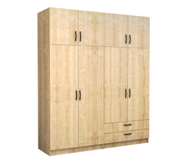 Ντουλάπα ρούχων Victoria τετράφυλλη με πατάρι και συρτάρια χρώμα φυσικό οξιάς 200x60x240εκ.