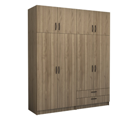 Ντουλάπα ρούχων Victoria τετράφυλλη με πατάρι και συρτάρια χρώμα καρυδί 200x60x240εκ.