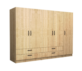 Ντουλάπα ρούχων Victoria πεντάφυλλη με συρτάρια χρώμα φυσικό οξιάς 250x60x181εκ.