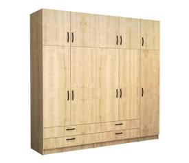 Ντουλάπα ρούχων Victoria πεντάφυλλη με πατάρι και συρτάρια χρώμα φυσικό οξιάς 250x60x240εκ.