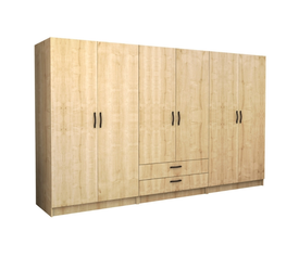 Ντουλάπα ρούχων Victoria εξάφυλλη με συρτάρια χρώμα φυσικό οξιάς 300x60x181εκ.