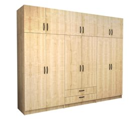 Ντουλάπα ρούχων Victoria εξάφυλλη με πατάρι και συρτάρια χρώμα φυσικό οξιάς 300x60x240εκ.